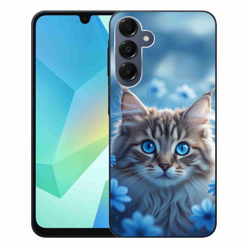 Gelový kryt mmCase na Samsung Galaxy A16 4G/5G - koťátko v modrých květech