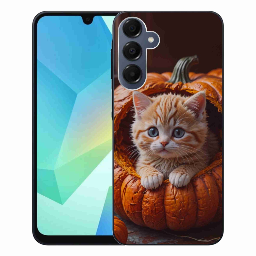Gelový kryt mmCase na Samsung Galaxy A16 4G/5G - kotě a dýně 2