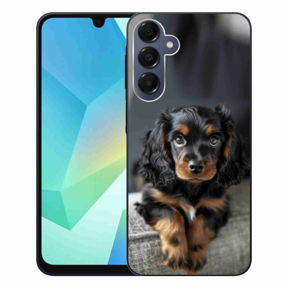 Gelový kryt mmCase na Samsung Galaxy A16 4G/5G - roztomilý dlouhosrstý jezevčík