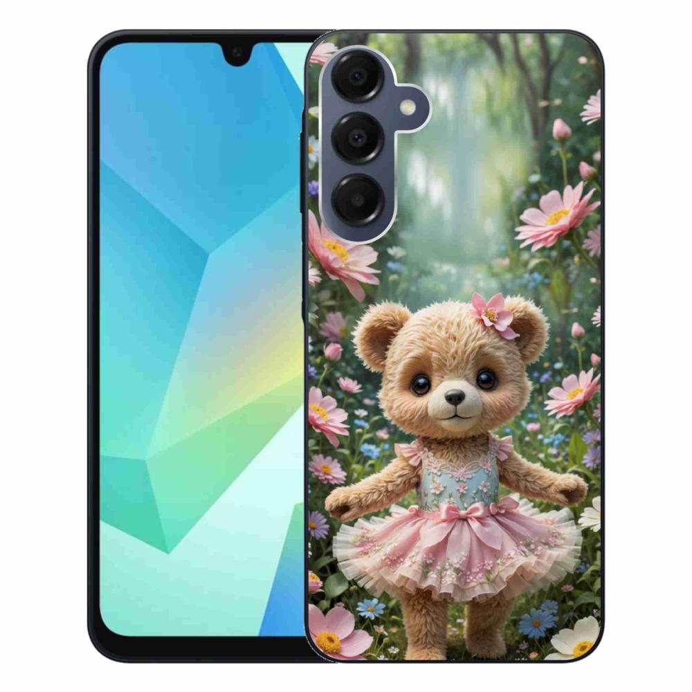 Gelový kryt mmCase na Samsung Galaxy A16 4G/5G - roztomilý medvídek v květinách