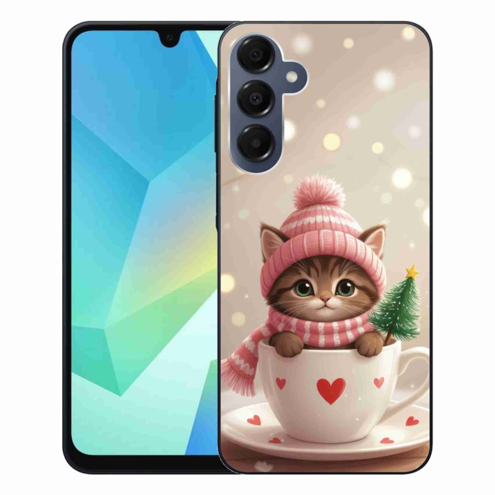 Gelový kryt mmCase na Samsung Galaxy A16 4G/5G - vánoční kotě v hrnku