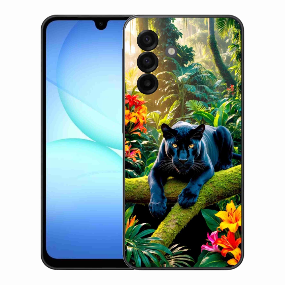 Gelový kryt mmCase na Samsung Galaxy A17 4G/5G - černý panter v džungli