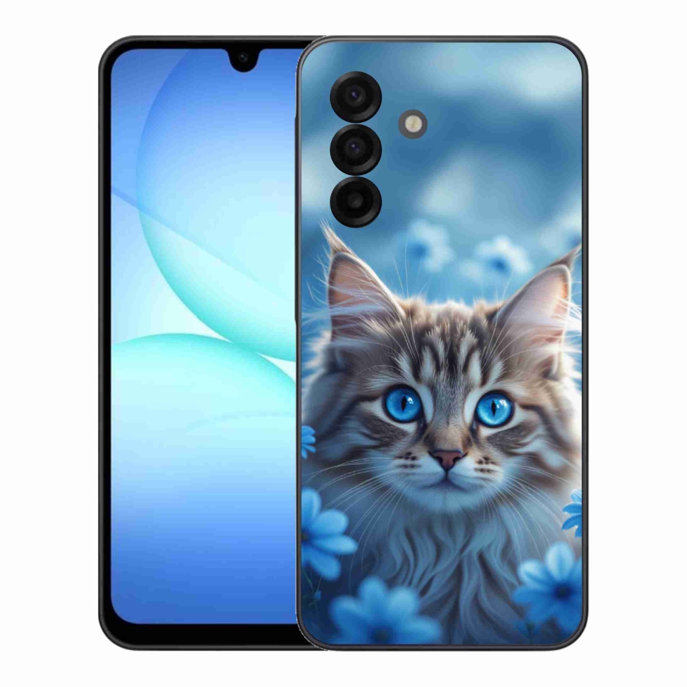 Gelový kryt mmCase na Samsung Galaxy A17 4G/5G - koťátko v modrých květech