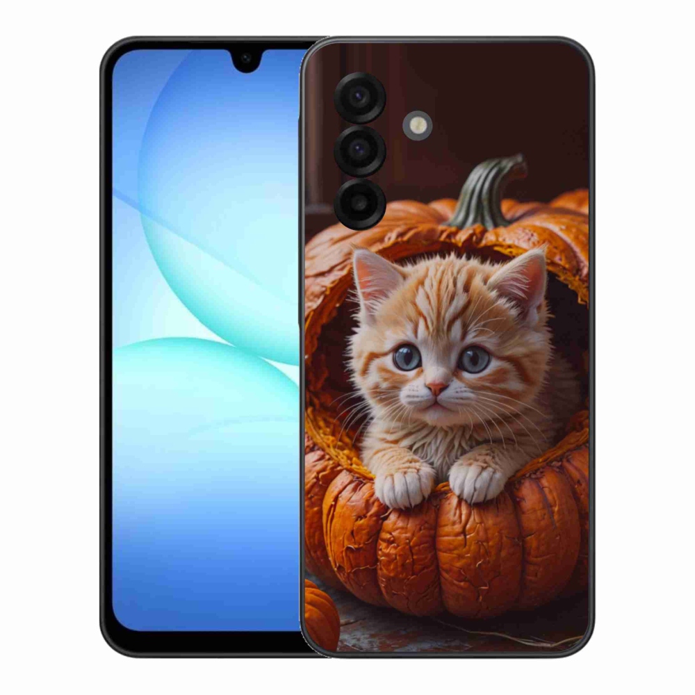 Gelový kryt mmCase na Samsung Galaxy A17 4G/5G - kotě a dýně 2