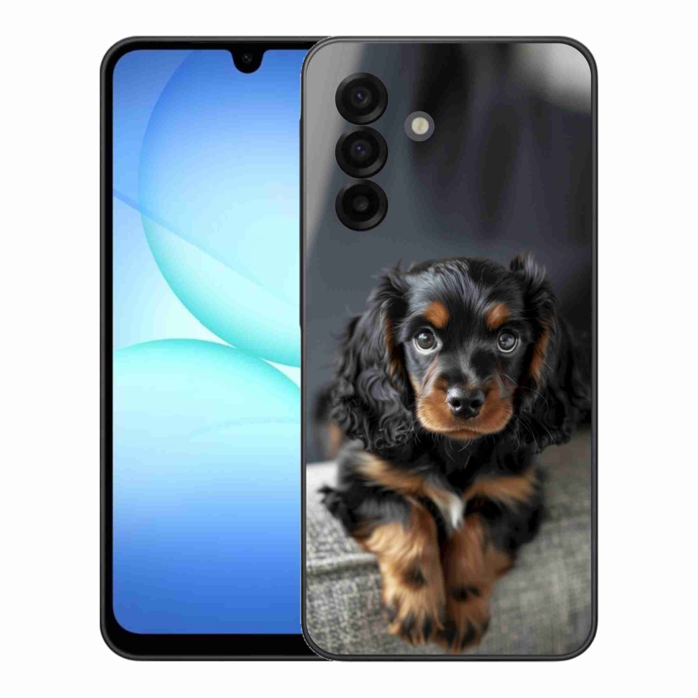 Gelový kryt mmCase na Samsung Galaxy A17 4G/5G - roztomilý dlouhosrstý jezevčík