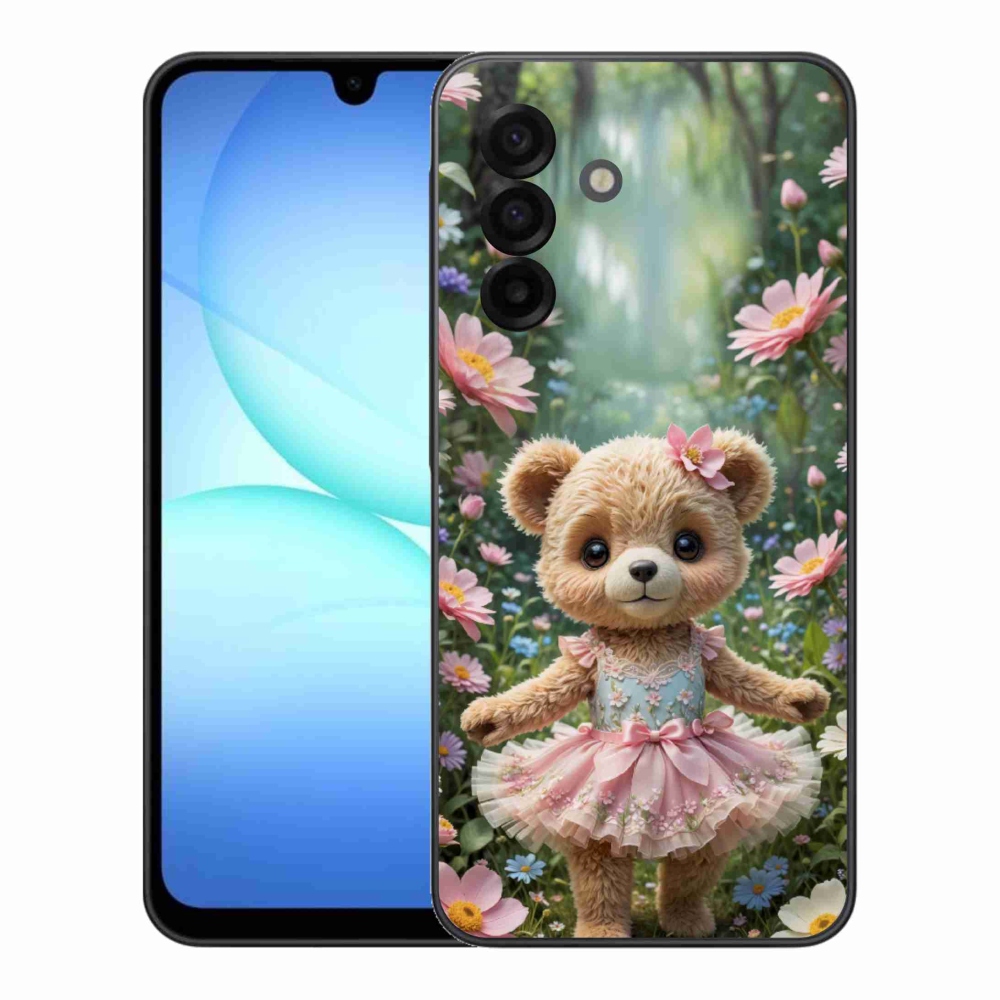 Gelový kryt mmCase na Samsung Galaxy A17 4G/5G - roztomilý medvídek v květinách