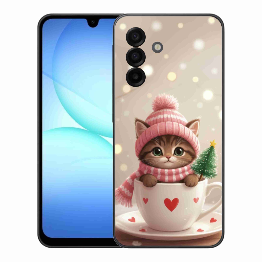 Gelový kryt mmCase na Samsung Galaxy A17 4G/5G - vánoční kotě v hrnku