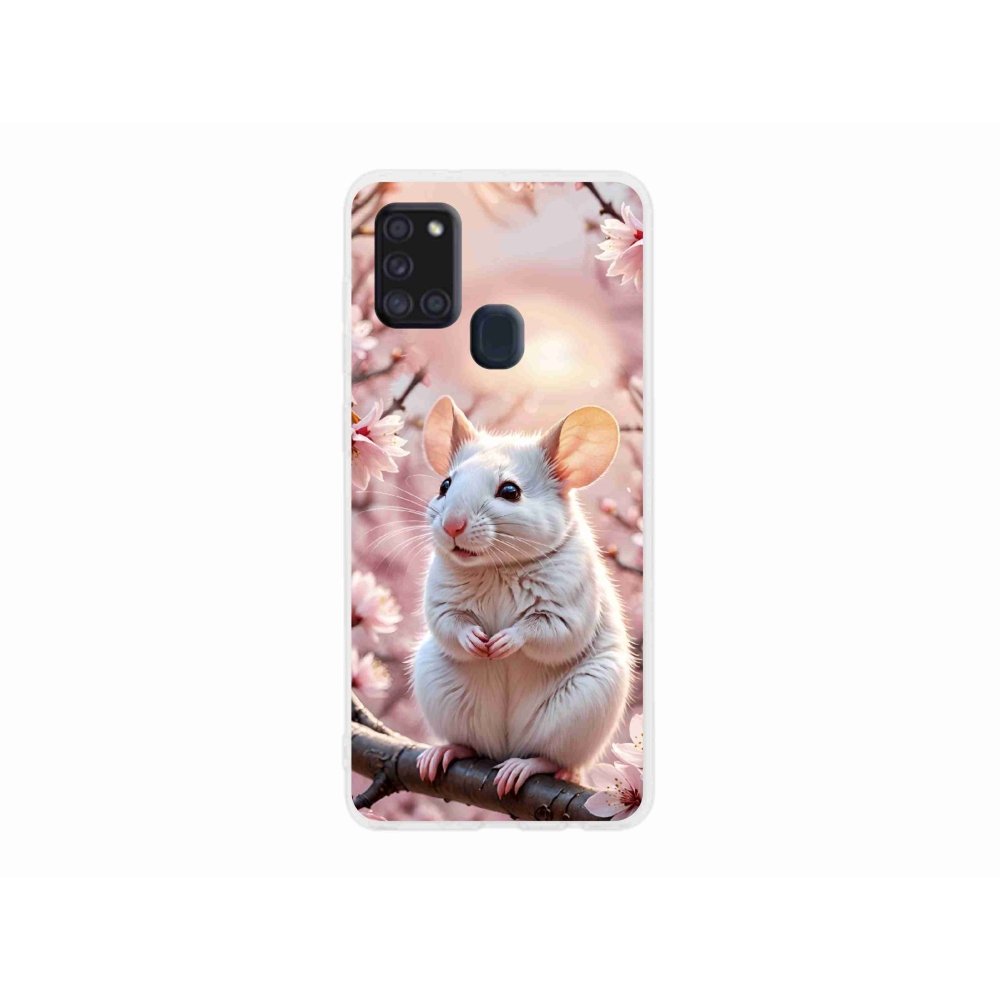 Gelový kryt mmCase na Samsung Galaxy A21s - bílá myš na větvi