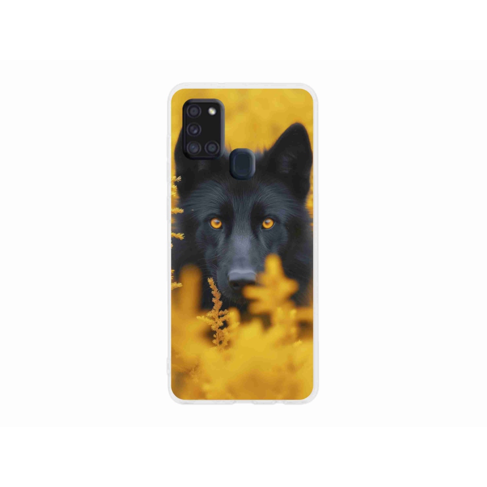 Gelový kryt mmCase na Samsung Galaxy A21s - černý vlk 2