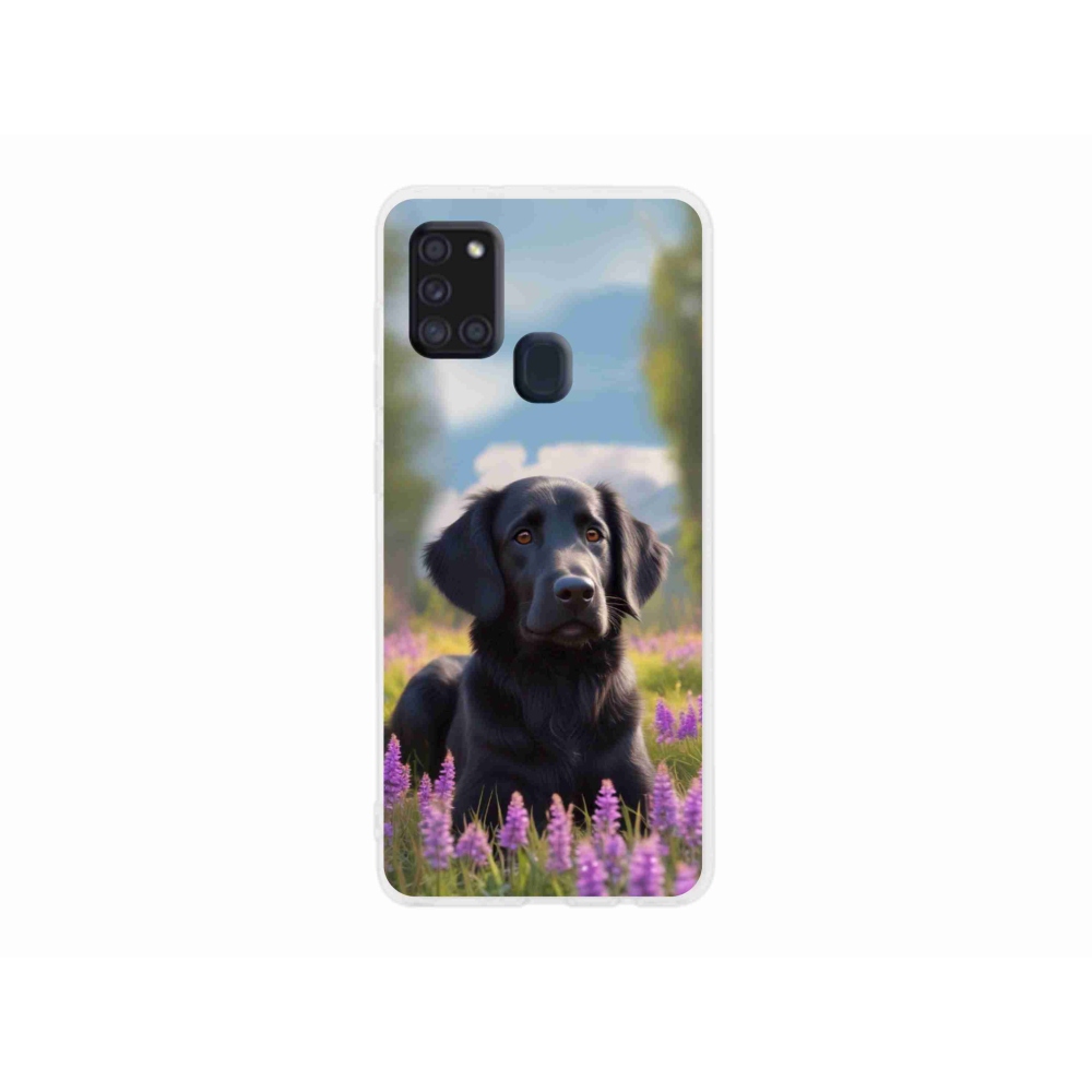 Gelový kryt mmCase na Samsung Galaxy A21s - elegantní černý retrívr