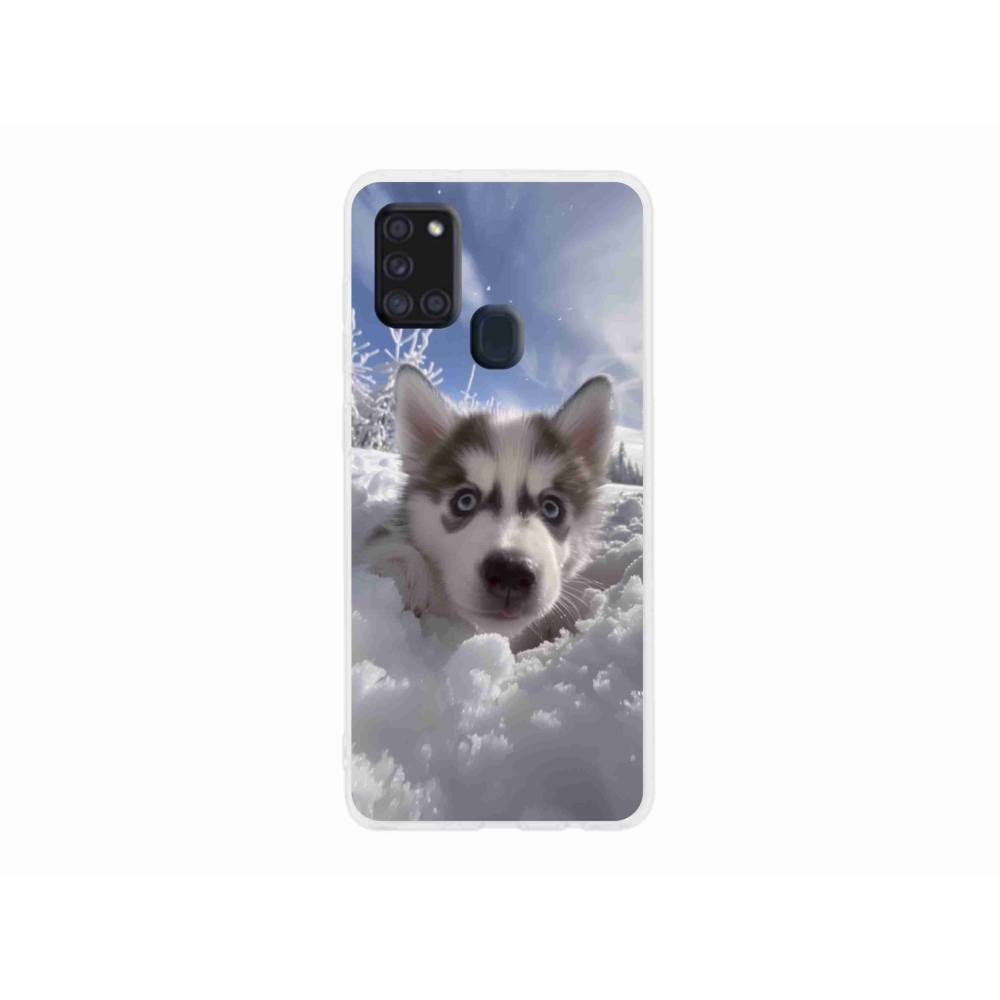 Gelový kryt mmCase na Samsung Galaxy A21s - husky ve sněhu