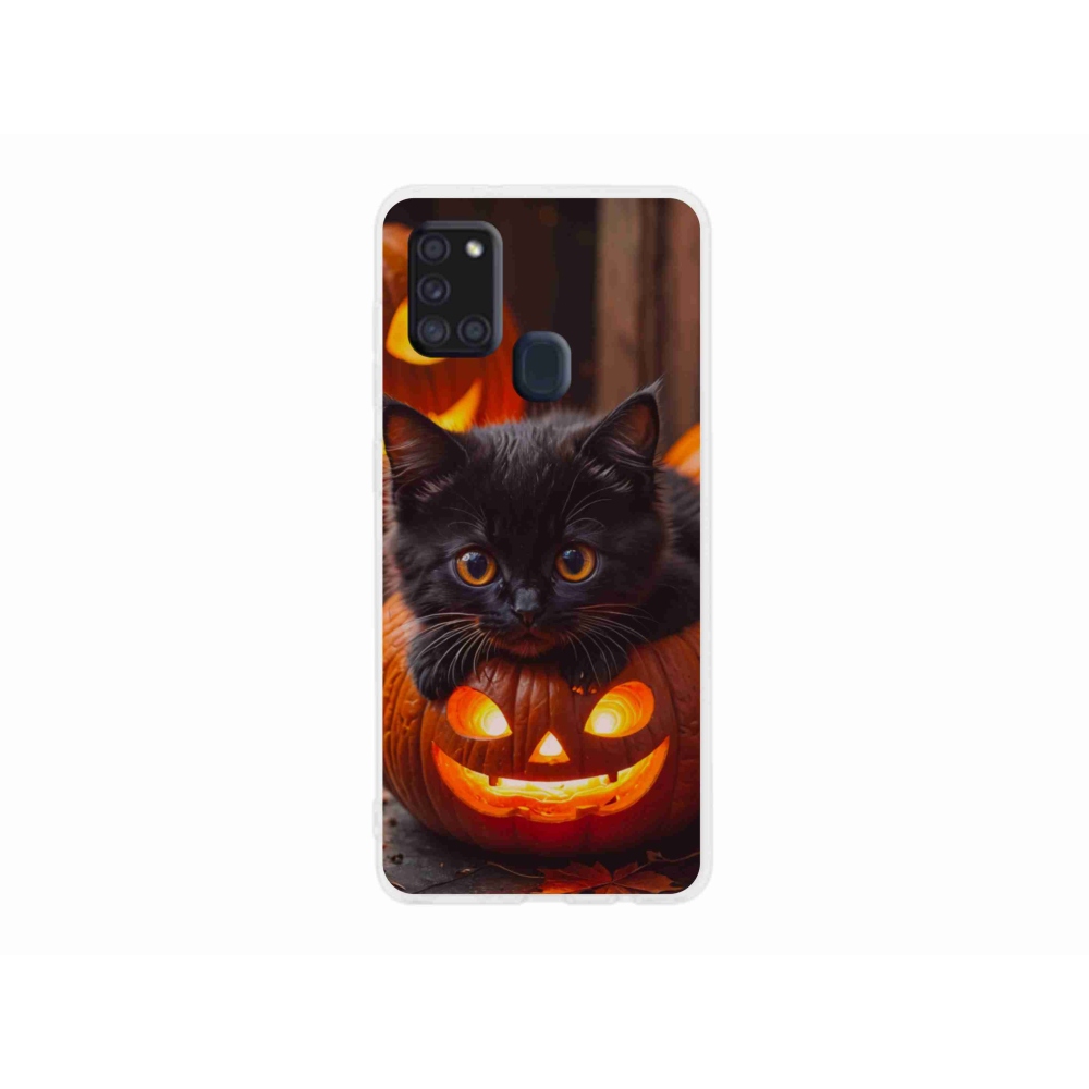 Gelový kryt mmCase na Samsung Galaxy A21s - kotě a dýně