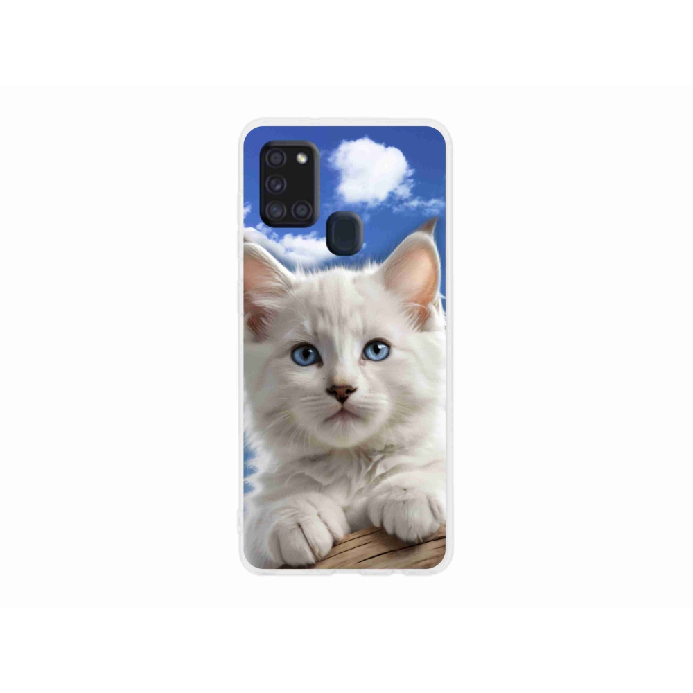 Gelový kryt mmCase na Samsung Galaxy A21s - kotě a oblaka