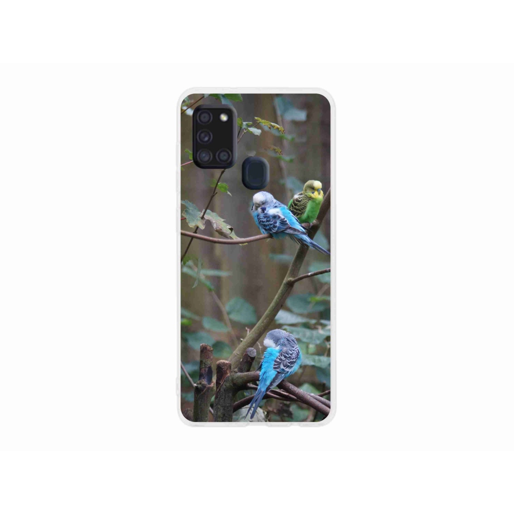 Gelový kryt mmCase na Samsung Galaxy A21s - papoušci na větvi