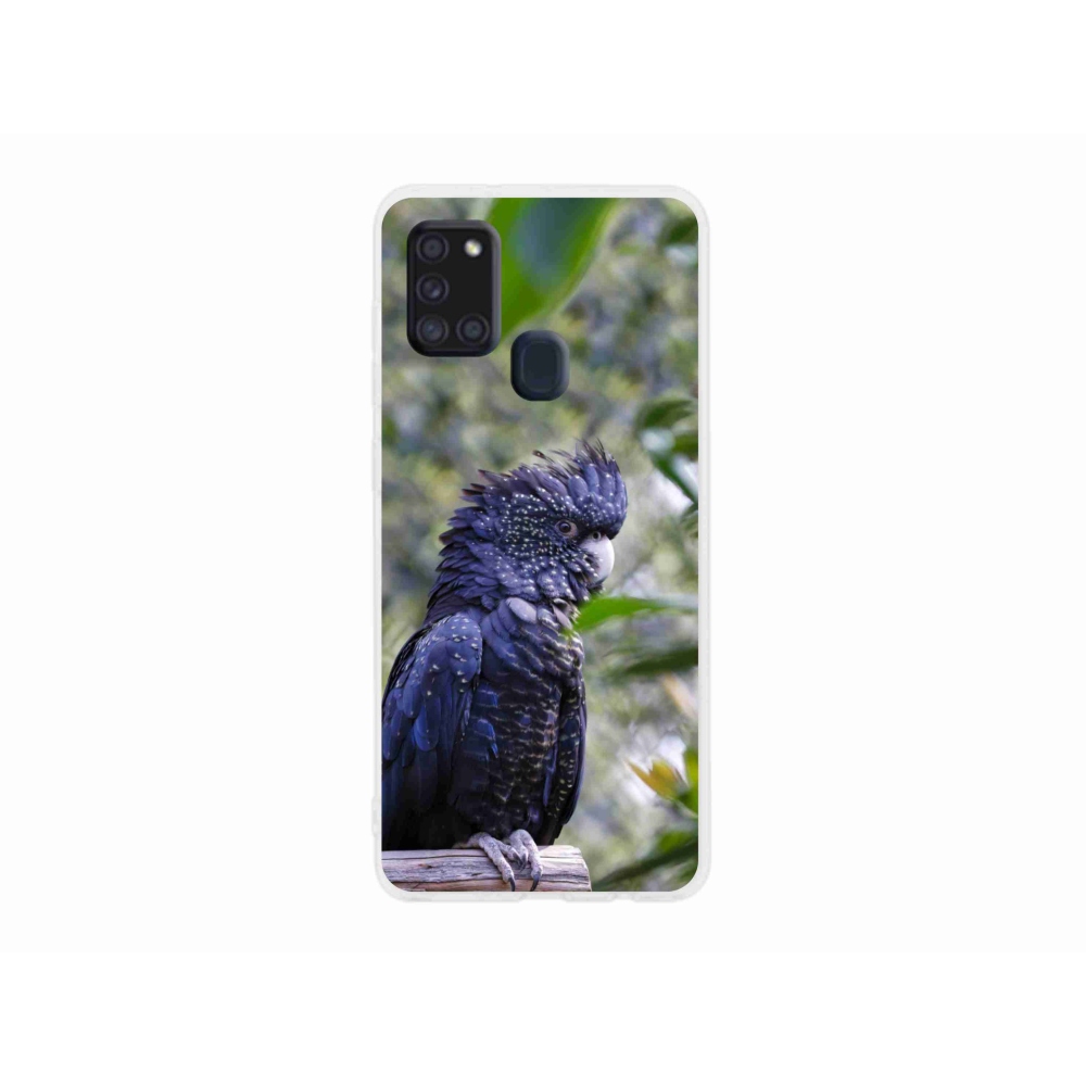 Gelový kryt mmCase na Samsung Galaxy A21s - papoušek kakadu černý