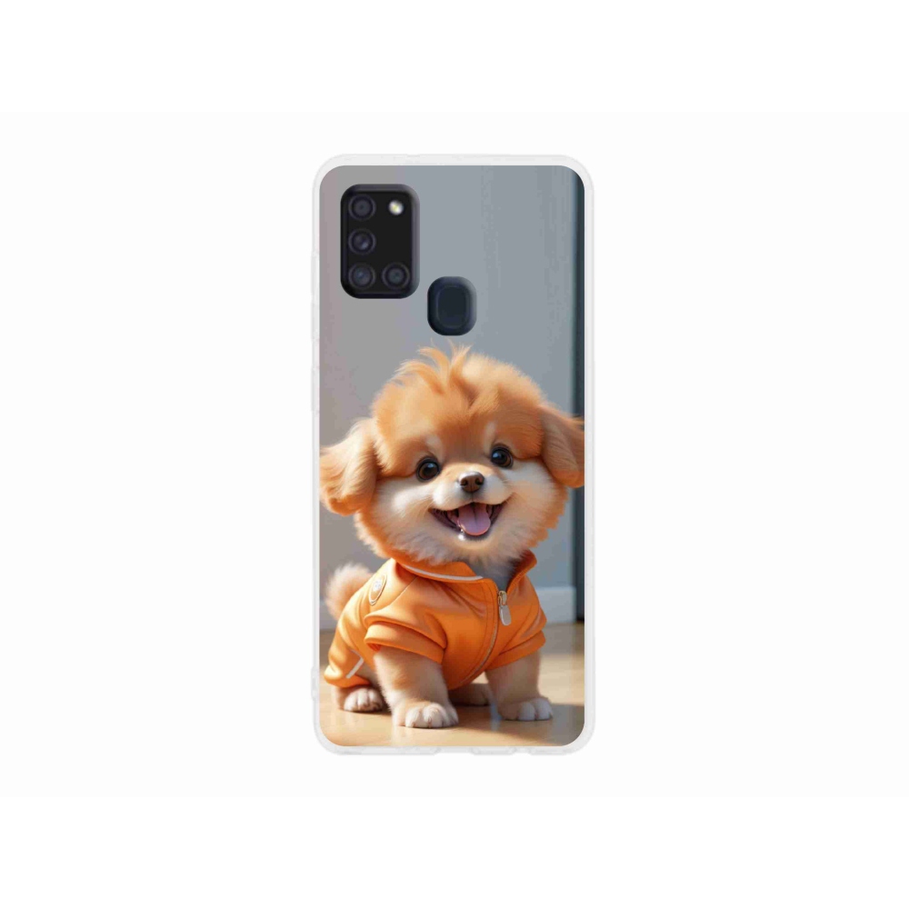 Gelový kryt mmCase na Samsung Galaxy A21s - roztomilý pomeranian v mikině
