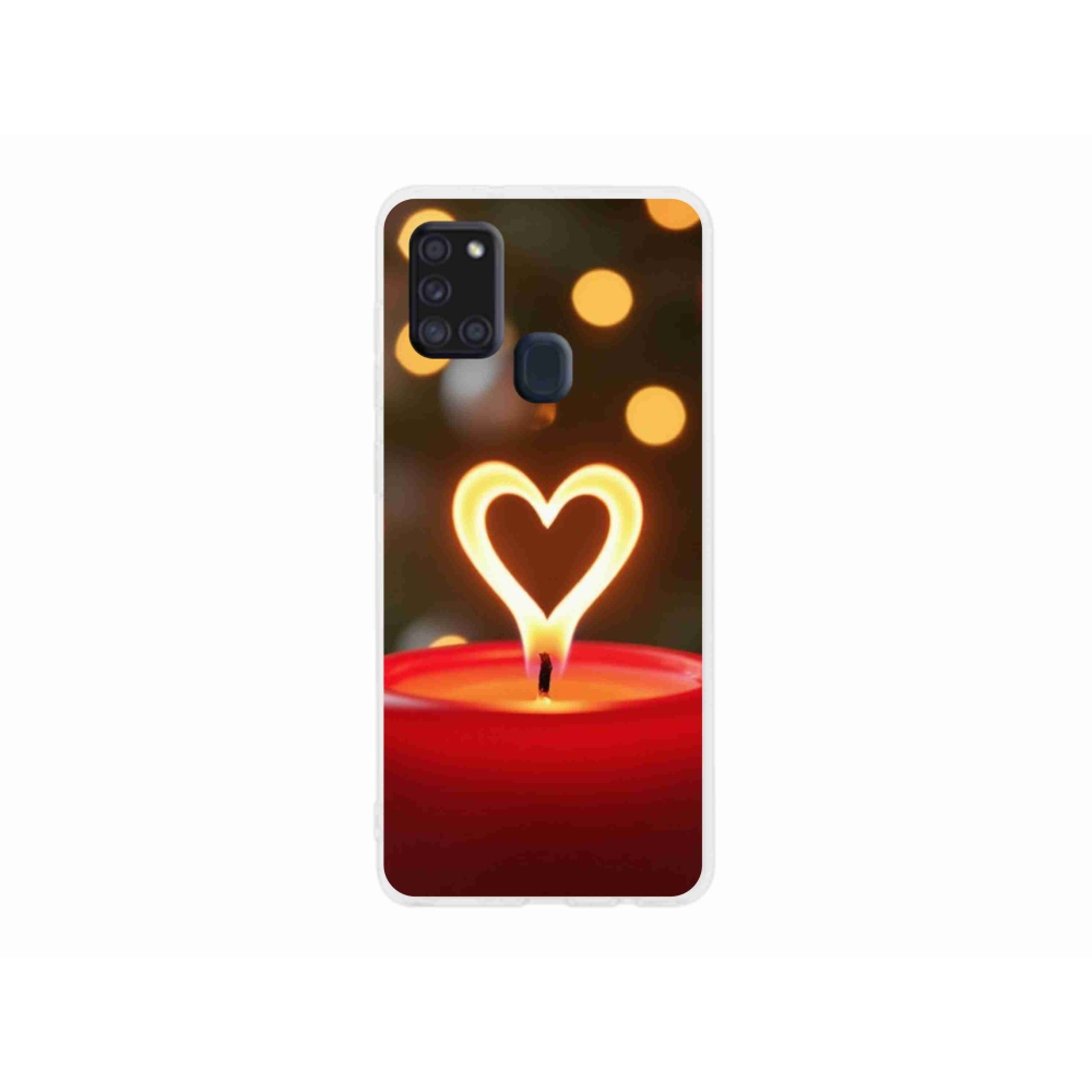 Gelový kryt mmCase na Samsung Galaxy A21s - srdce z plamene