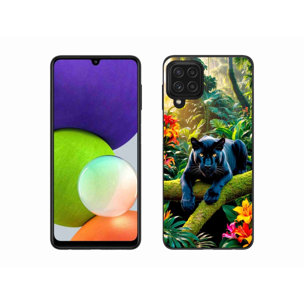 Gelový kryt mmCase na Samsung Galaxy A22 4G - černý panter v džungli