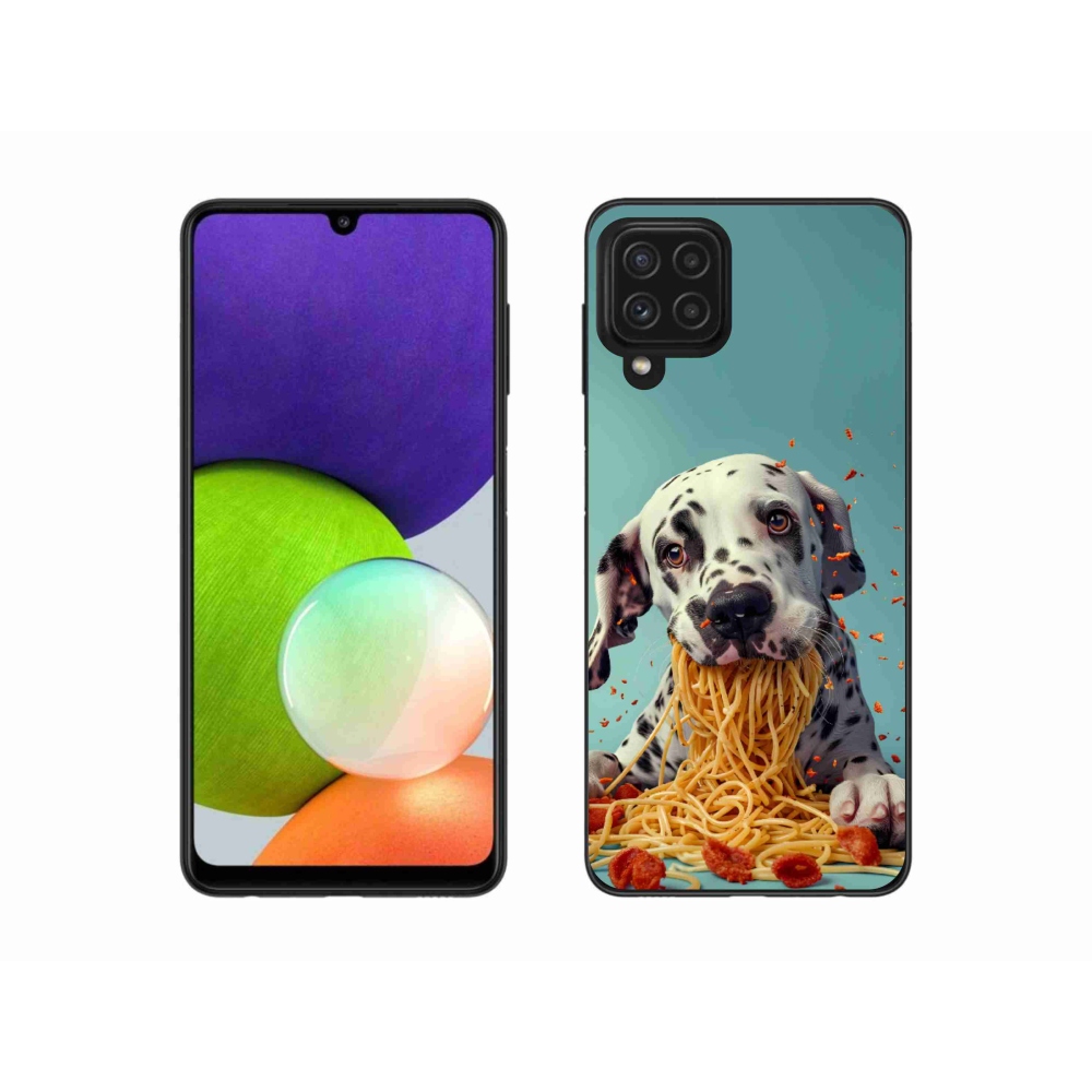 Gelový kryt mmCase na Samsung Galaxy A22 4G - dalmatin a špagety