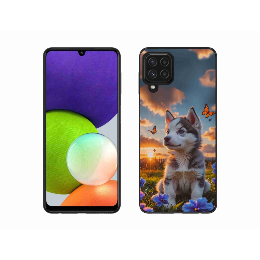 Gelový kryt mmCase na Samsung Galaxy A22 4G - husky při západu slunce