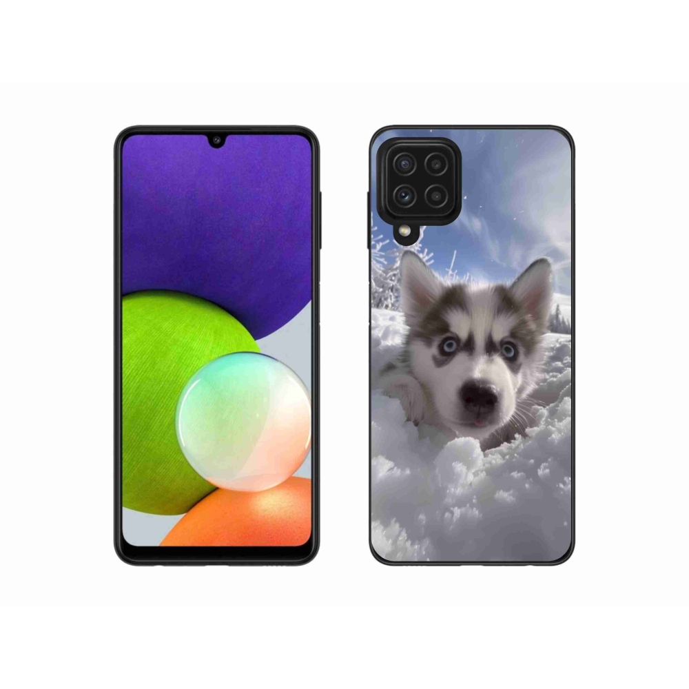 Gelový kryt mmCase na Samsung Galaxy A22 4G - husky ve sněhu