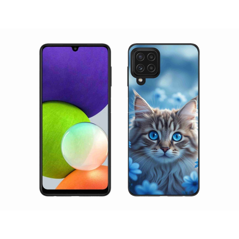 Gelový kryt mmCase na Samsung Galaxy A22 4G - koťátko v modrých květech