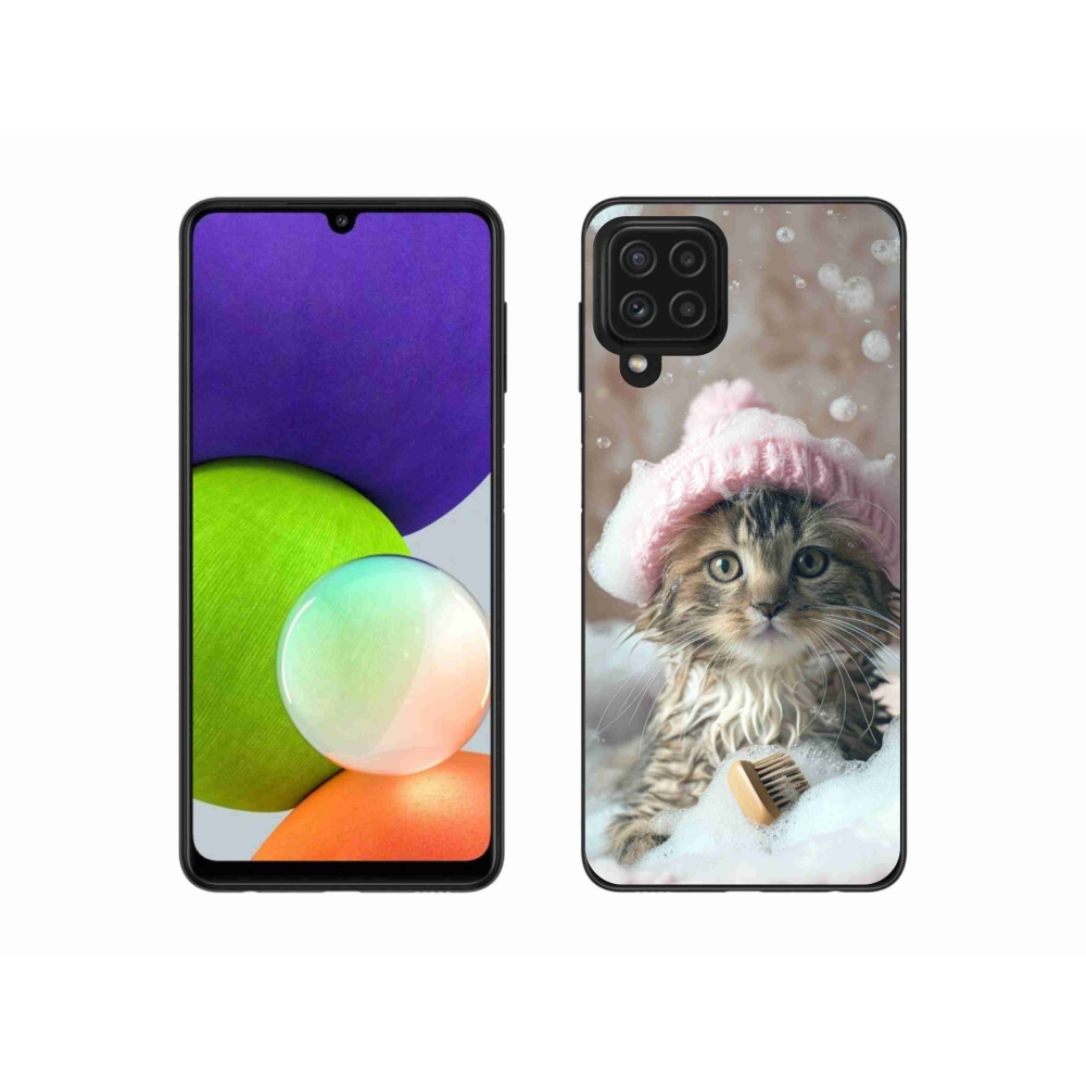 Gelový kryt mmCase na Samsung Galaxy A22 4G - kotě a koupel