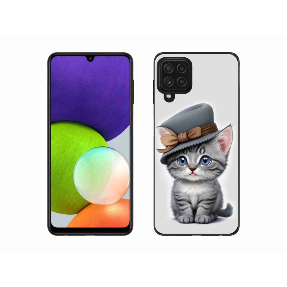 Gelový kryt mmCase na Samsung Galaxy A22 4G - kotě s kloboukem