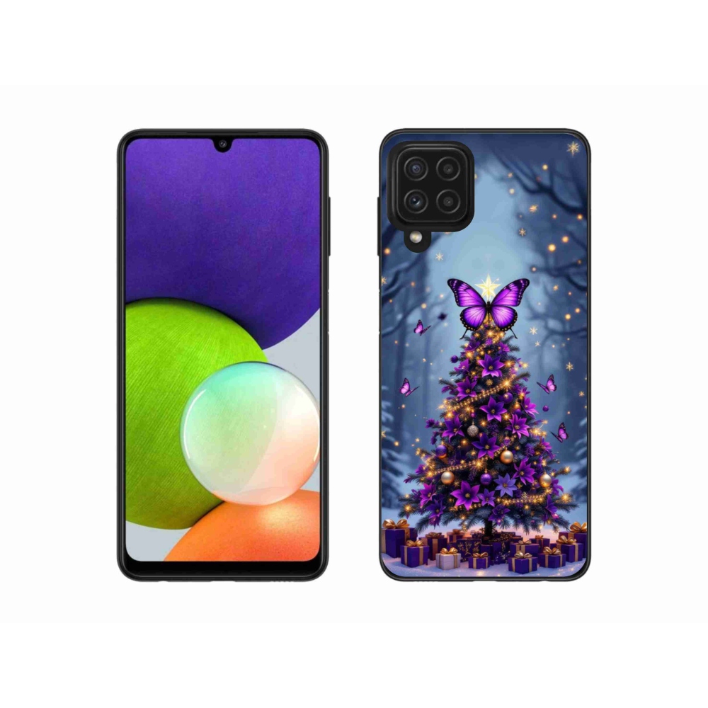 Gelový kryt mmCase na Samsung Galaxy A22 4G - motýlí vánoční stromek