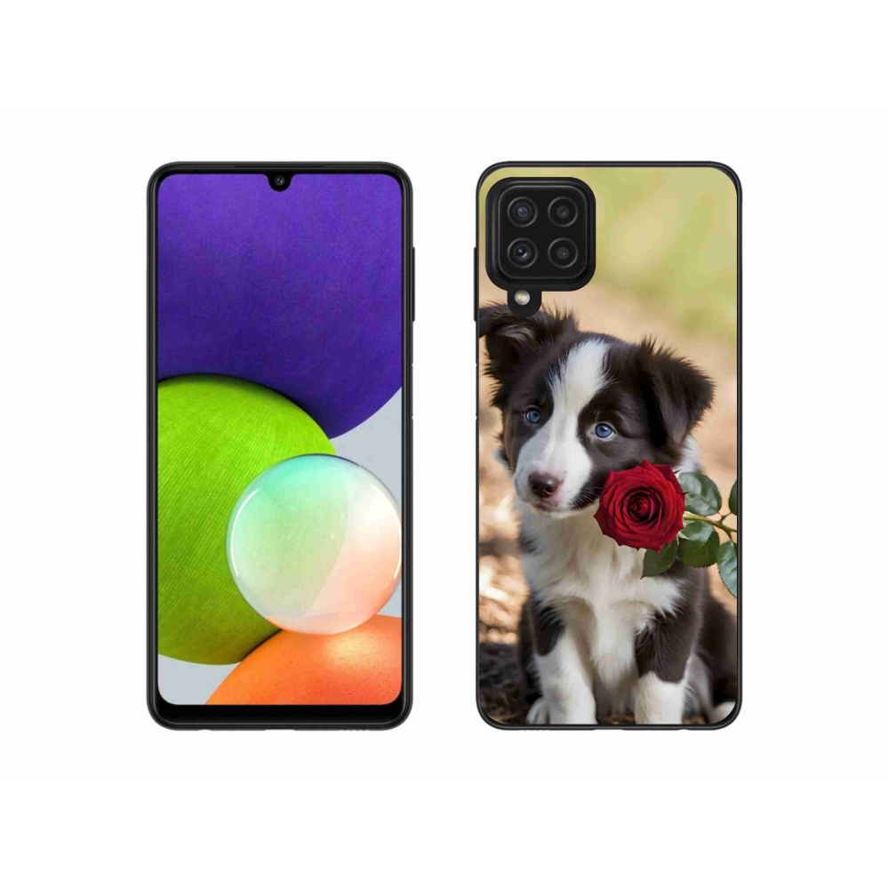 Gelový kryt mmCase na Samsung Galaxy A22 4G - roztomilá border kolie s růží