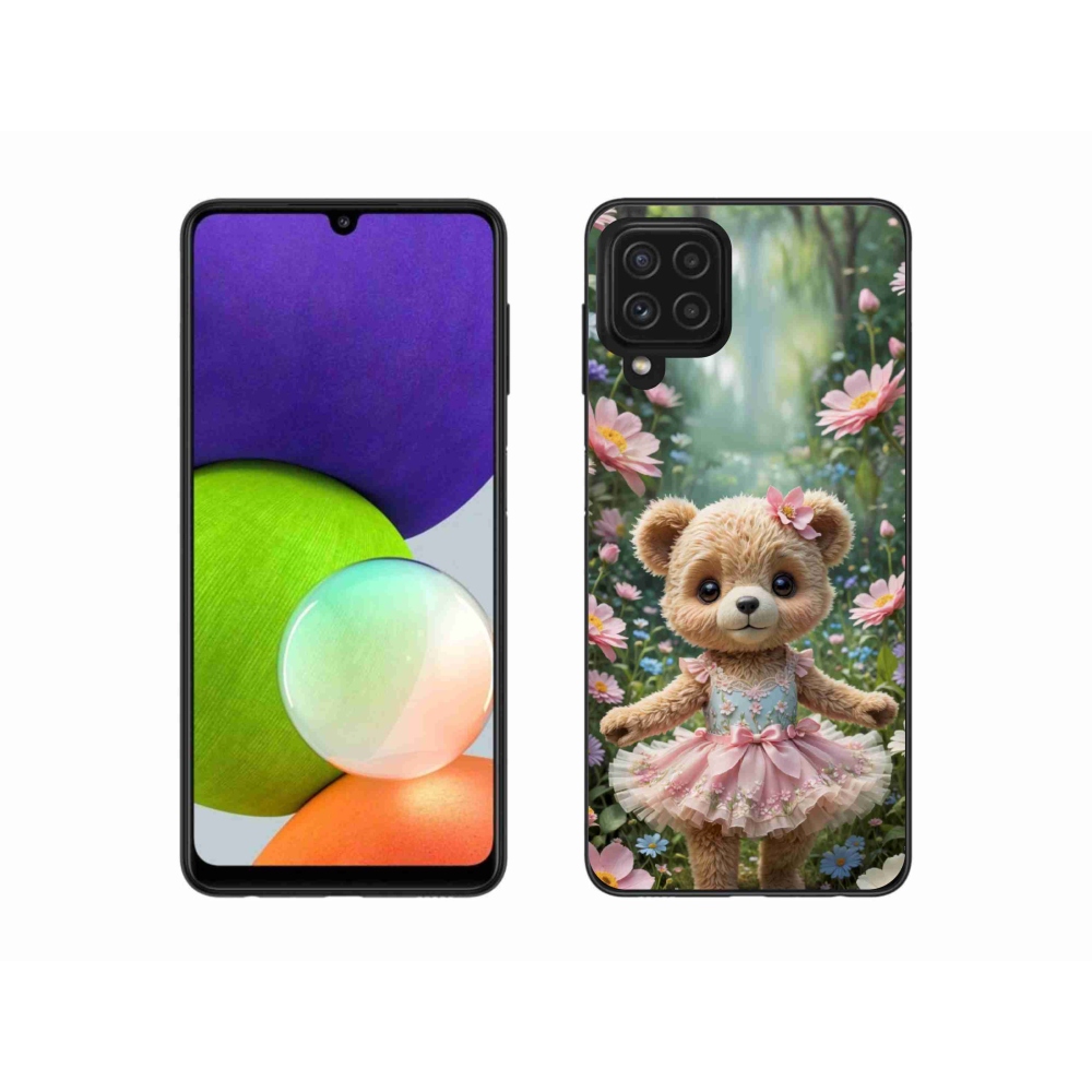 Gelový kryt mmCase na Samsung Galaxy A22 4G - roztomilý medvídek v květinách
