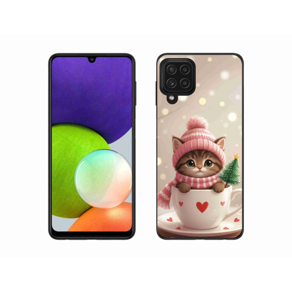 Gelový kryt mmCase na Samsung Galaxy A22 4G - vánoční kotě v hrnku