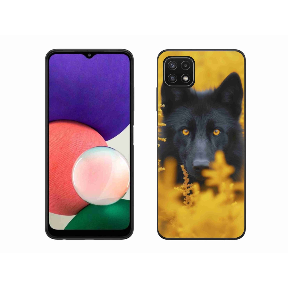 Gelový kryt mmCase na Samsung Galaxy A22 5G - černý vlk 2