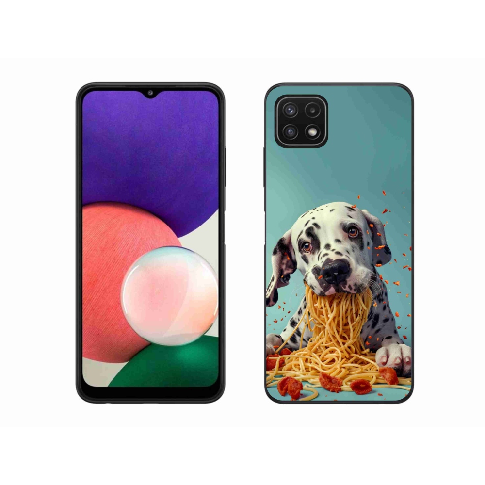 Gelový kryt mmCase na Samsung Galaxy A22 5G - dalmatin a špagety