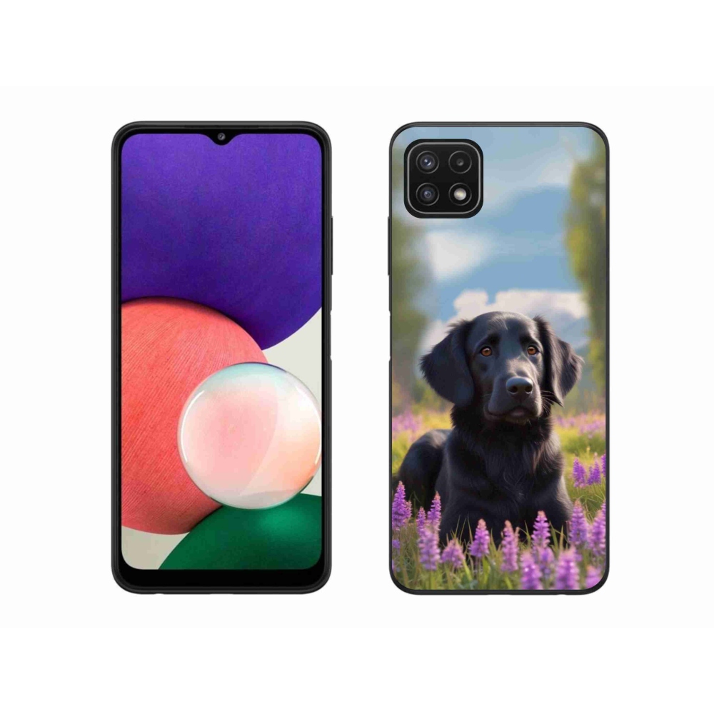 Gelový kryt mmCase na Samsung Galaxy A22 5G - elegantní černý retrívr