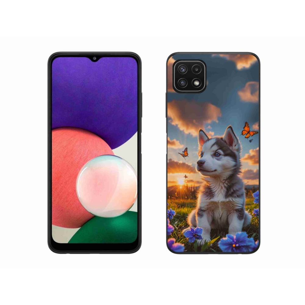 Gelový kryt mmCase na Samsung Galaxy A22 5G - husky při západu slunce