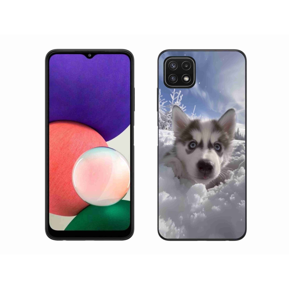 Gelový kryt mmCase na Samsung Galaxy A22 5G - husky ve sněhu