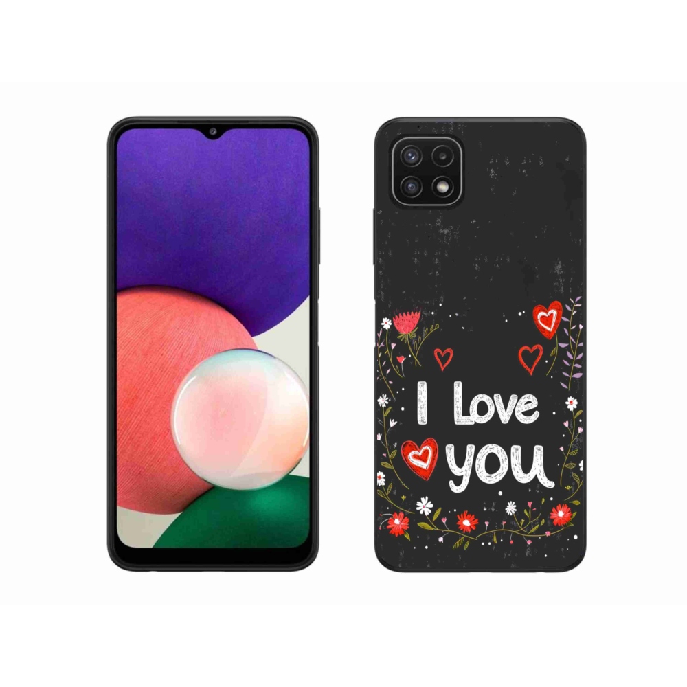 Gelový kryt mmCase na Samsung Galaxy A22 5G - I love you černé pozadí