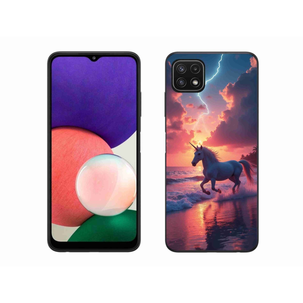 Gelový kryt mmCase na Samsung Galaxy A22 5G - jednorožec na pláži