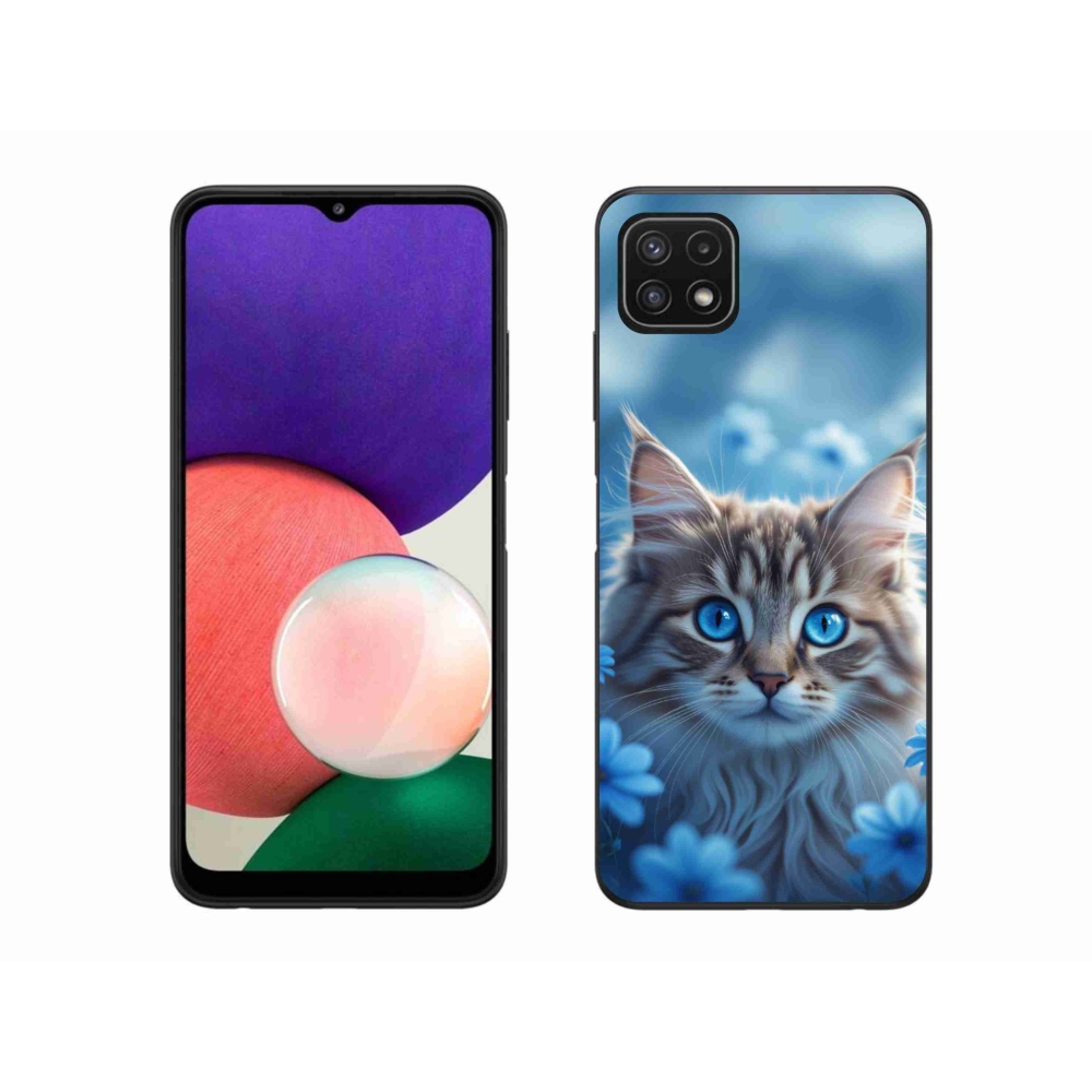 Gelový kryt mmCase na Samsung Galaxy A22 5G - koťátko v modrých květech