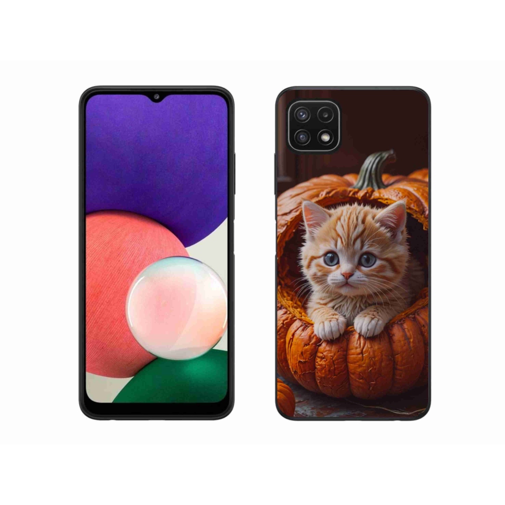 Gelový kryt mmCase na Samsung Galaxy A22 5G - kotě a dýně 2