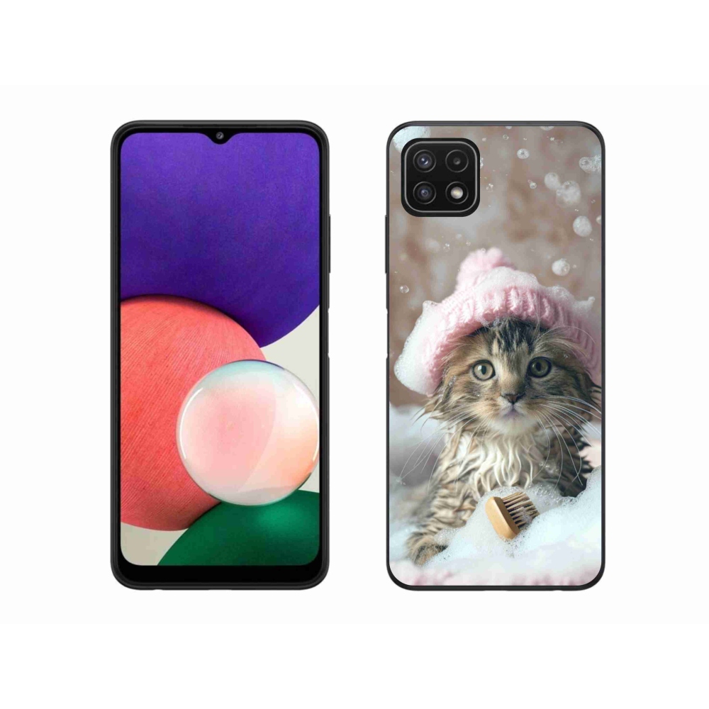 Gelový kryt mmCase na Samsung Galaxy A22 5G - kotě a koupel