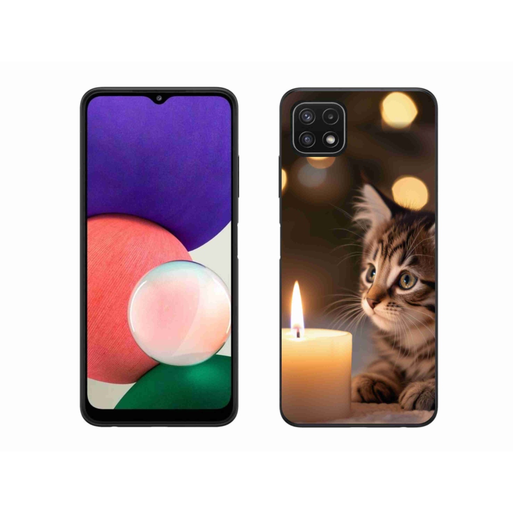 Gelový kryt mmCase na Samsung Galaxy A22 5G - kotě a svíčka