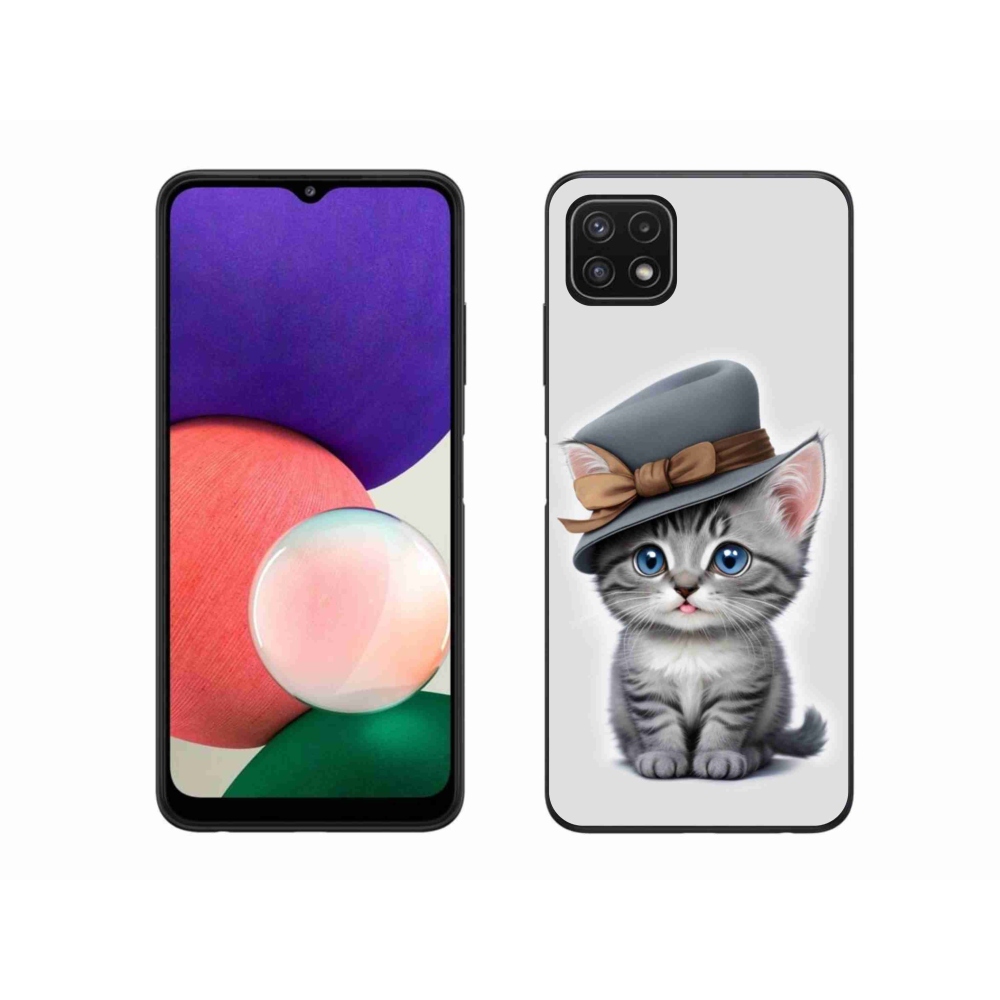 Gelový kryt mmCase na Samsung Galaxy A22 5G - kotě s kloboukem