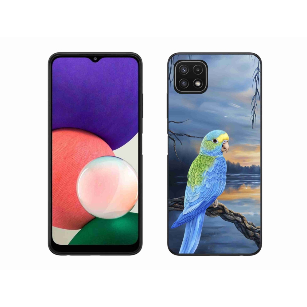 Gelový kryt mmCase na Samsung Galaxy A22 5G - modrý papoušek