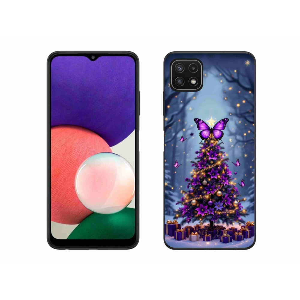 Gelový kryt mmCase na Samsung Galaxy A22 5G - motýlí vánoční stromek