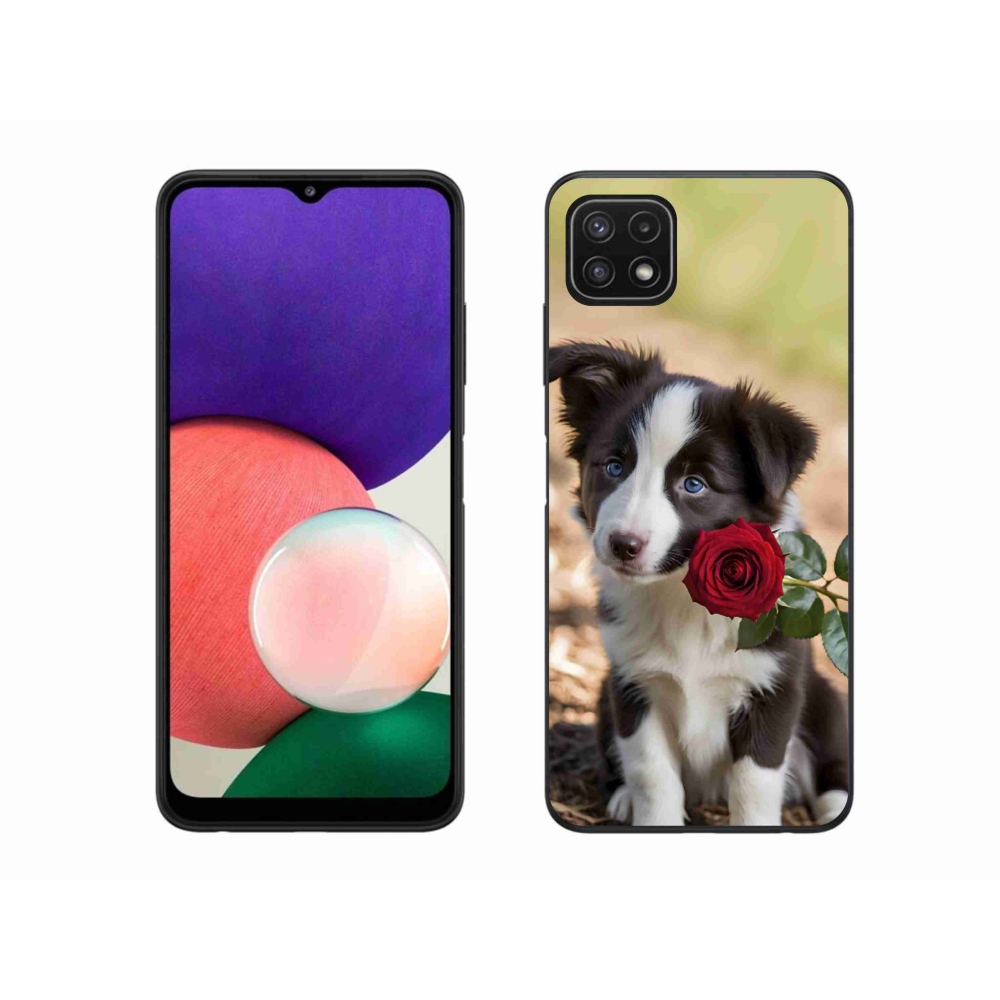 Gelový kryt mmCase na Samsung Galaxy A22 5G - roztomilá border kolie s růží