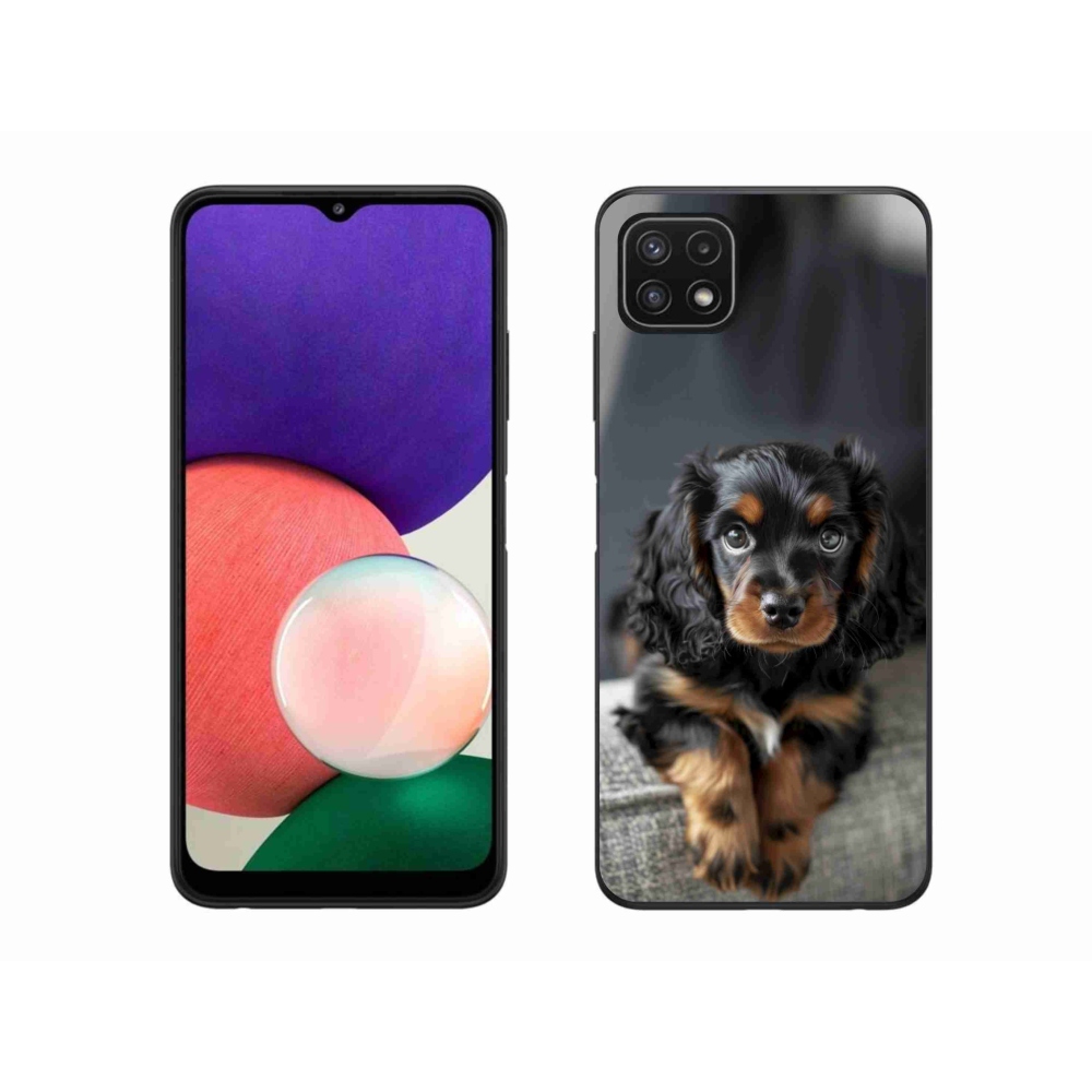 Gelový kryt mmCase na Samsung Galaxy A22 5G - roztomilý dlouhosrstý jezevčík