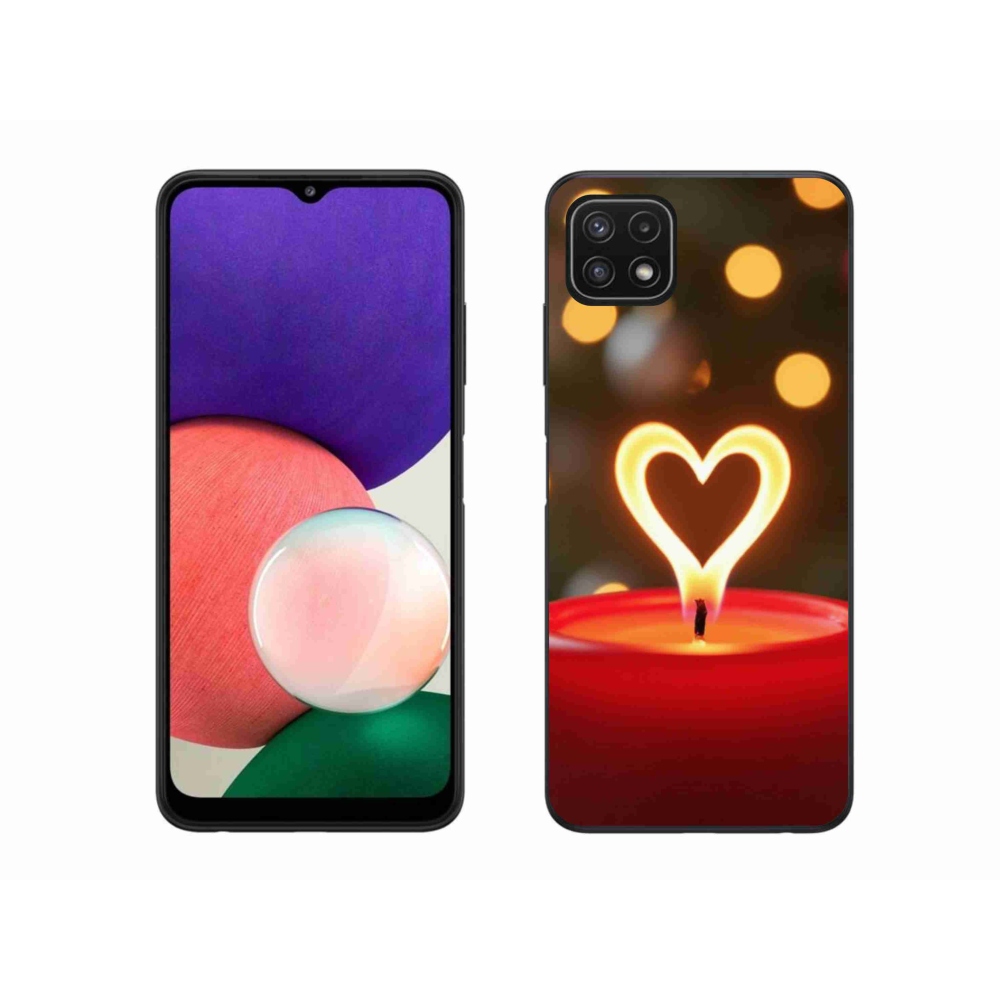 Gelový kryt mmCase na Samsung Galaxy A22 5G - srdce z plamene