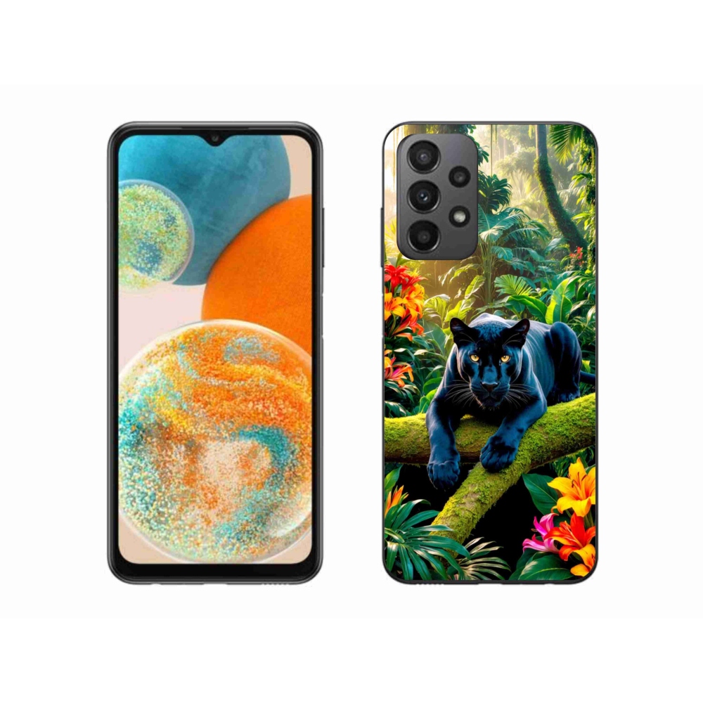 Gelový kryt mmCase na Samsung Galaxy A23 4G/5G - černý panter v džungli